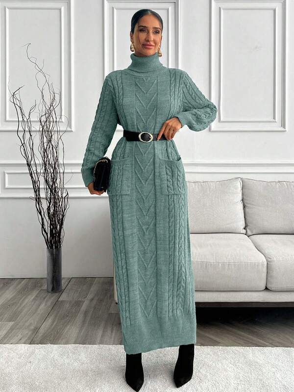 EURMUSE Turtleneck Twisted Floral Knit Dress,Winter Dresses For Women,Dresses For Women,Jumpers For Women,Winter Dresses