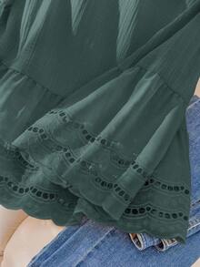 CosyJoli Plus Size Women Casual Apricot Hollow Floral Lace Patchwork Shirt, Suitable For Summer Vacation