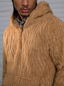 AXEPEAK Autumn/Winter Essential Fluffy Hooded Sweatshirt With Half Zip Design, Soft & Versatile - Brown - View 5