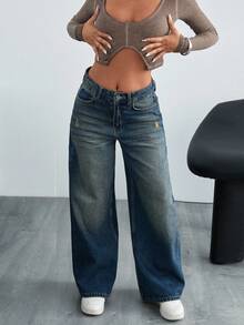 Jeans casual a vita alta e gamba ampia