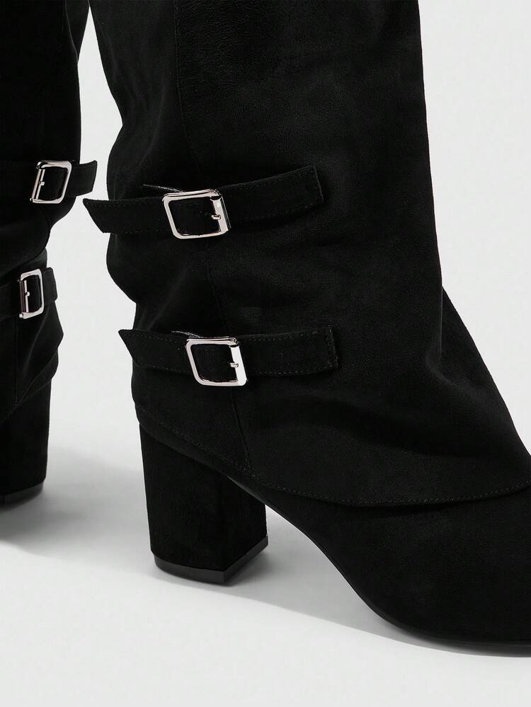 CUCCOO SZL Women's Fashion Sexy High Heel Tall Boots, Thick Heel Solid Color, Professional & Date Style, Side Zipper, Elegant Party Boots