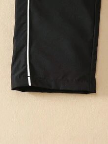 SHEIN Young Boy Fashionable & Versatile Drawstring Loose Fit Straight Leg Cargo Pants, Autumn/Winter Fall - Black - View 5