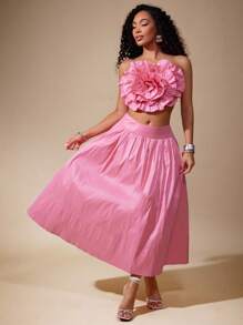 Vixey Gefütterter Taftrock mit Tüllbesatz und Raffung in der Taille, knielang