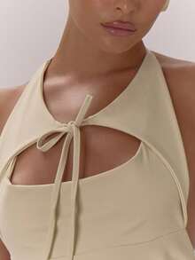 MUSERA 露背吊带露肩系带修身上衣，优雅性感，适合夜晚外出、度假、冬季派对、节日、聚会、舒适春夏等场合。 - 杏色 - 查看 6