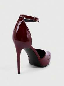 CUCCOO SZL Giày cao gót mũi nhọn thiết kế khóa cài, khoét rỗng thanh lịch dành cho nữ, thích hợp cho dịp Giáng sinh. - Màu Đỏ Sâu - Xem 3