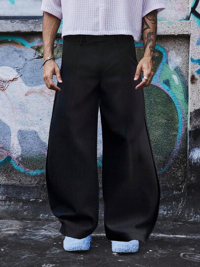 Manfinity EMRG Men's Solid Color Pocket Wide Leg Loose Casual Commuter Pants