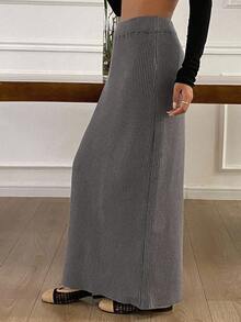 Livesso 女士休闲纯色加长针织裙，秋冬