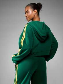 Missguided x Playboy 绿色拉链连帽卫衣，饰以黄色赛车条纹，长袖休闲街头风运动外套，秋冬季运动服 - 綠色 - 查看 2