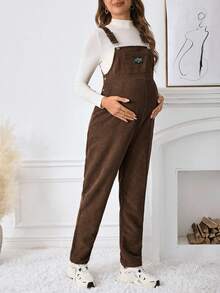 SHEIN Maternity Casual Loose Jumpsuit With Adjustable Shoulder Straps Maternity Jumpsuits For Women Maternity Clothes Maternity Overalls Corduroy Maternity Overalls Pregnancy Overalls - Chocolate Brown - View 3