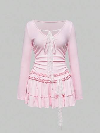 ROMWE Avant فستان قصير ضيق بأكمام طويلة وقصة مثيرة من طراز Y2K