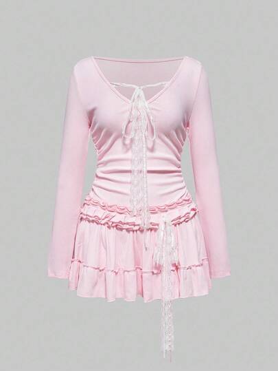 ROMWE Avant فستان قصير ضيق بأكمام طويلة وقصة مثيرة من طراز Y2K