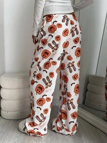 Aloruh Quần ống rộng thường ngày in họa tiết Halloween dành cho nữ - Nhiều màu - Xem 2
