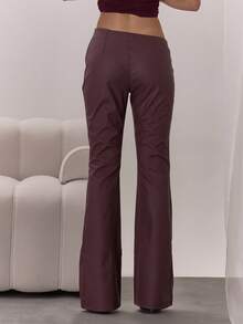 MUSERA 不对称腰线喇叭裤，优雅性感，适合夜晚外出、秋季度假、叠穿、冬季派对和感恩节等场合。 - 中紫紅色 - 查看 4