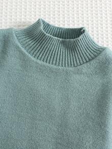 SHEIN 绿色返校款年轻男孩高领厚款休闲保暖内衬毛衣，适合秋冬季上学、居家和外出穿着