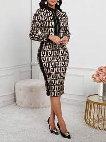 Fleurora Autumn And Winter Elegant Commuting Office Colorful Knitted Zipper Long Sleeve Plus Size Co-Ords Fall Clothes For Women Autumn Clothes Fall Outfits For Women Fall Clothes Fall Women Clothes Autumn Outfits For Women Autumn Women Winter Clothes Winter Clothes For Women Winter Set Women's Winter Clothes Brown - Multicolor - View 4