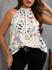 EMERY ROSE 大码女式休闲树叶印花优雅衬衫，适合夏季 - 彩色 - 查看 1