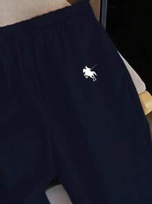 SHEIN EZwear 女士休闲海军蓝马匹图案阔腿裤，适合夏季，适合度假 - 藏蓝色 - 查看 5
