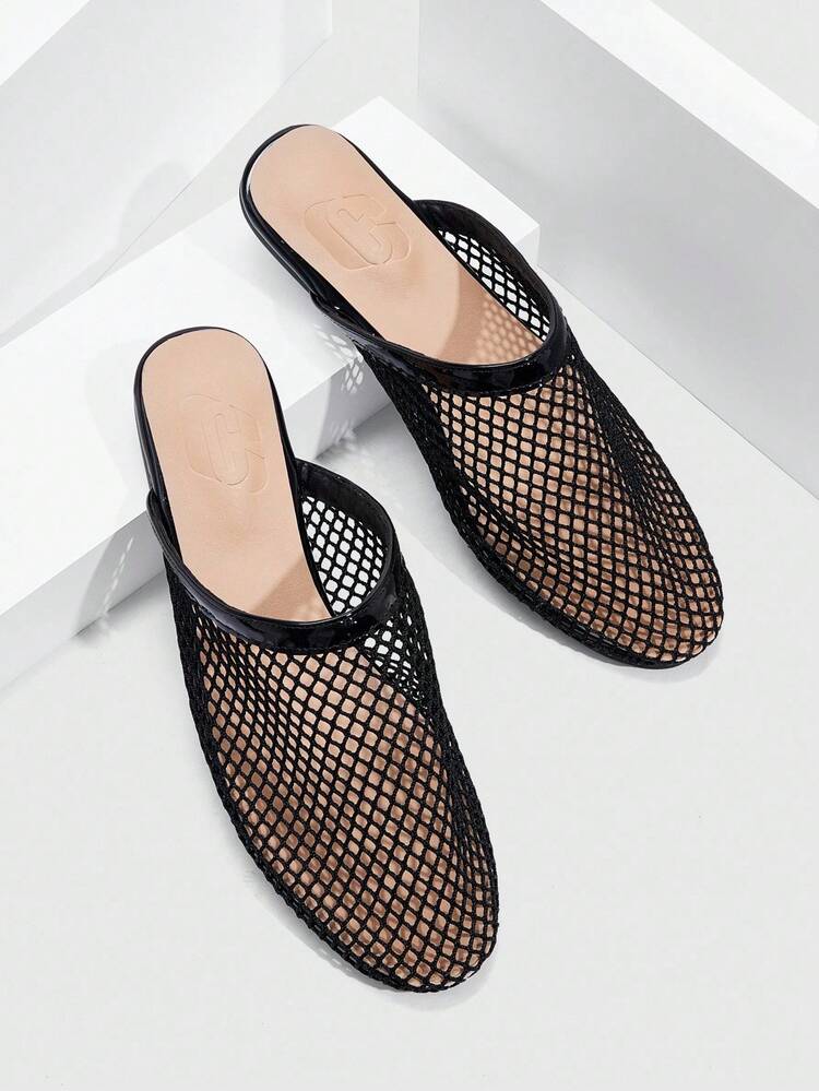 CUCCOO SZL Women's Hollow Breathable Design Pointed Toe Flat Shoes, Black Mesh Flat Shoes For Daily Wear And Home