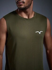 DRIFTMERE Men's Summer Seagull Print Casual Sleeveless Tank Top - Army Green - View 6