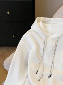 INAWLY Casual Loose Solid Color Hoodie, Autumn/Winter Fall Cloth For Women - White - View 4