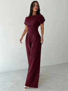 Firerie Summer New Women's Elegant Casual Commuter White Drop-Shoulder Blouse & Wide Leg Pants Suit,Cozy Fall And Winter Clothes For Women