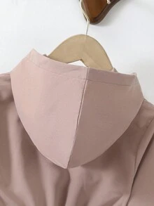 SHEIN Elladie kids 1 件年轻女孩纯色休闲连帽夹克，腰部设计，适合秋冬穿着，适用于学校、户外活动、家庭聚会，提供温暖和舒适 - 卡其色 - 查看 4