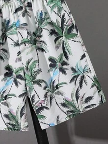 SHEIN 2 件青少年男孩休闲学院风花卉印花衬衫和短裤套装，适合通勤、上学、日常休闲装、运动、春夏季 - 彩色 - 查看 3