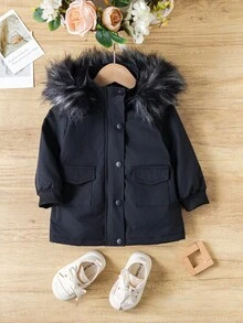 Emery Rose Kids Emery Rose Kids 女婴可爱黑色保暖内衬连帽外套，百搭秋冬 - 黑色 - 查看 3