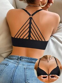 SHEIN 1pc Women's Front Closure Wireless Bra, Comfortable & Supportive - Black - View 1