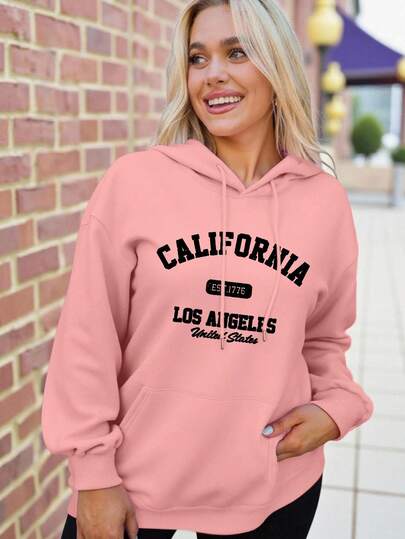 ReShift Plus Size Women's Casual Daily Letter Print Pullover Hoodie Casual Long Sleeve Fall Cloth For Women Winter Autumn