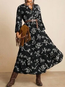 SHEIN LUNE 大码连衣裙情人节红色连衣裙女士长裙夏季连衣裙 - 黑與白 - 查看 9