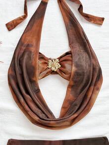 Soleia 女式日落渐变色低胸花卉金属扣装饰露背上衣和多层荷叶边下摆迷你裙 2 件套，休闲度假海滩巡航假日鸡尾酒会礼服，适合所有季节、音乐节、波西米亚度假 - 彩色 - 查看 5