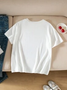 Tween Girl 3D Watercolor Horse Print Round Neck Short Sleeve White T-Shirt - White - View 2