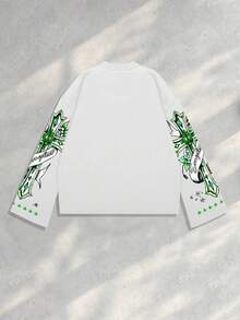 ROMWE MEN Street Life Men's Streetwear Graphic Gothic Print Pullover T-Shirt, Suitable For Spring/Summer, For Fall - White - View 2