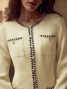 MOTF PREMIUM CONTRAST TRIM PATCH POCKET FOLD PLEATED SHORT DRESS