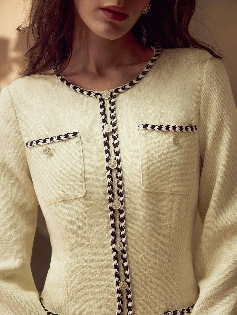 MOTF PREMIUM CONTRAST TRIM PATCH POCKET FOLD PLEATED SHORT DRESS