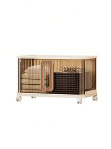 SHEIN 3/2/1层轻便收纳柜厨房客厅玩具收纳可折叠柜透明拉出式鞋盒折叠省空间鞋架加厚导轨储物整理盒 - 透咖 - 查看 8