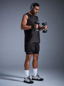 DRIFTMERE Casual Outdoor Sports Set, Black Sports Tank Top And Breathable Shorts Set, Fashion, Comfortable, Breathable, Suitable For Summer Outdoor Sports, Running, Hiking Spring To Summer, Men Sports Comfort And Soft Tracksuits, For Daily Sports Leisure And Gym Fitness, Athleisure Style, Sporty Fashion - Black - View 5