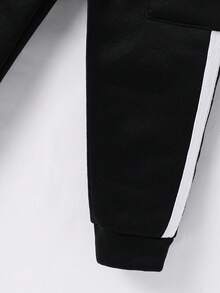 Young Boys' Casual Loose Fit Dark Gray Floral Print Sweatpants With Black Drawstring Waist And Pockets, Versatile For School, Home, Daily Wear, Sports, Birthday Party, Outings - Basic & Minimalist Fall Winter - Black - View 6