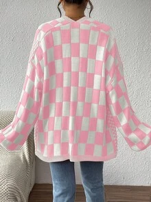 EMERY ROSE Minimalist Comfortable Checkered Cardigan, Spring/Autumn Fall Winter Cloth For Women - Baby Pink - View 2