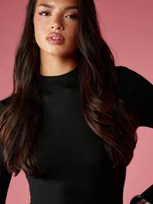 MISSGUIDED Bộ đồ liền thân dài tay cổ giả cho nữ Bộ đồ liền thân ba lê Bộ đồ liền thân dự tiệc tối Bộ đồ bó sát biểu diễn yoga Đồ khiêu vũ - màu đen - Xem 5