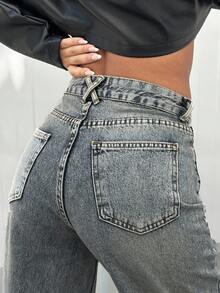 EURMUSE HIGH WAIST CASUAL STYLE DENIM STRAIGHT - Medium Wash - View 2