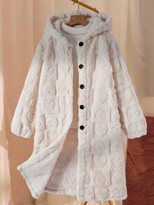SHEIN Explorewe Tween 女童心形装饰长袖连帽休闲羊毛夹克，秋冬 - 彩色 - 查看 5