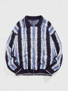 ROMWE MEN Prep Men's Casual Colorblock Striped Cardigan, Autumn/Winter - Black - View 1