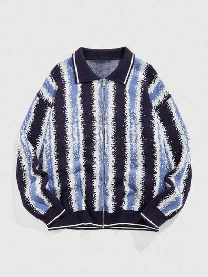 Prep Cardigan casual à rayures blocs de couleurs pour hommes, automne/hiver