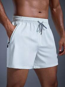 DRIFTMERE Men's Anti-Lost Drawstring Sports Shorts With Zipper Pockets - White - View 6