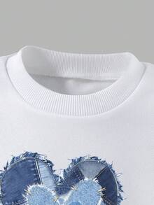 SHEIN ChillGRL 2 件套年轻女孩休闲时尚心形图案圆领运动衫和工装裙套装，适合秋冬春季 - 彩色 - 查看 6