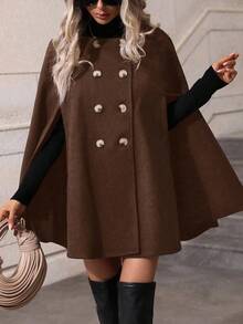EMERY ROSE 女士纯色简约日常斗篷大衣 - 咖啡棕 - 查看 1