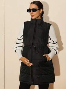 MaterniWear Maternity Work Clothes,Maternity Work Outfits, Maternity Work Coat ,Office,Business Casual Woman MaternityFall Clothes,Autumn Clothes,Maternity Autumn Clothes Casual Drawstring Pocket Padded Vest, Winter Black Vest Women Women Puffer Vest Long Vest Women Maternity Vest Winter Vest Women - Black - View 7