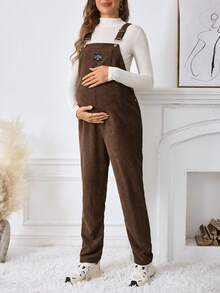 SHEIN Maternity Casual Loose Jumpsuit With Adjustable Shoulder Straps Maternity Jumpsuits For Women Maternity Clothes Maternity Overalls Corduroy Maternity Overalls Pregnancy Overalls - Chocolate Brown - View 5